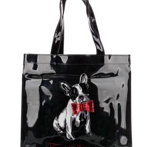 Ted Baker London Black PVC Tote Bag Dog Graphic Glitter Bow Large Shopper